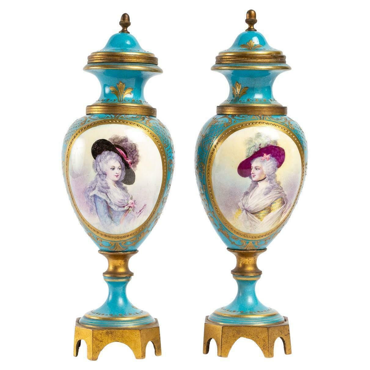 Pair Of Small Vases In Sevres Porcelain