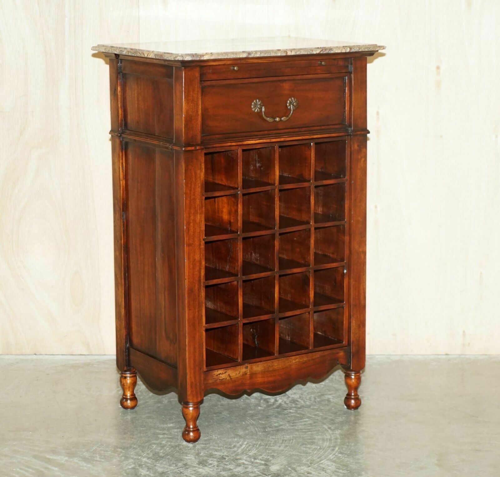 Marble Topped Side Table With Wine Bottle Holders For 20 Bottles & Serving Tray photo furniture