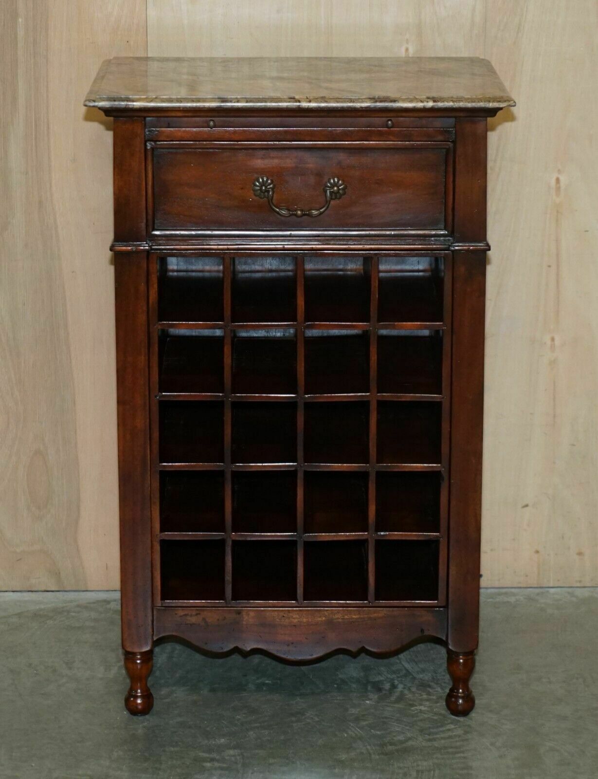 Marble Topped Side Table With Wine Bottle Holders For 20 Bottles & Serving Tray photo for sale