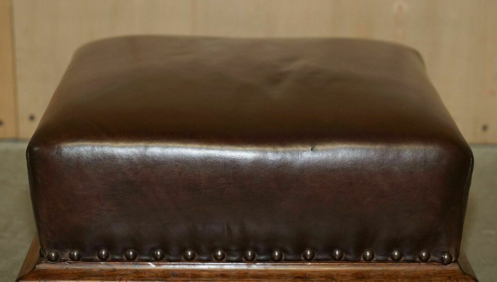 Antique Regency Circa 1815 Brown Leather Rosewood Lion's Hairy Paw Footstool photo for sale