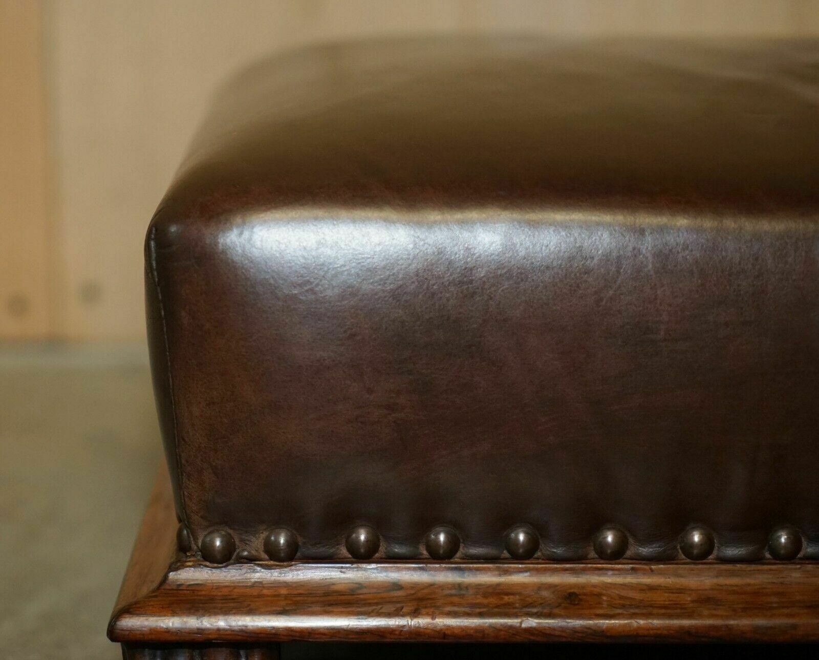 Antique Regency Circa 1815 Brown Leather Rosewood Lion's Hairy Paw Footstool photo 1750.0