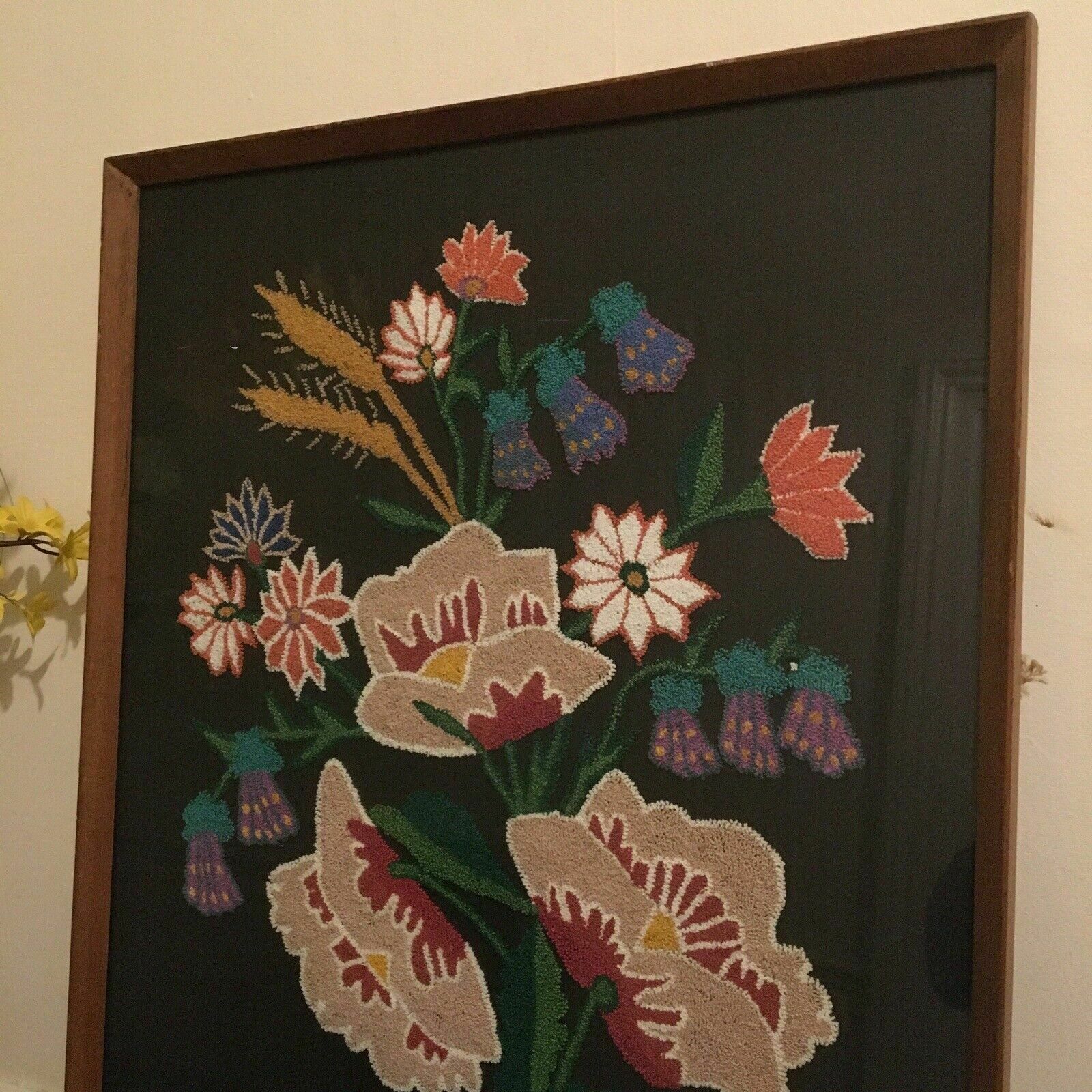 photo furniture Xl Large Wonderful Vintage Framed Floral Flowers Embroidery Nouveau 70s Revival