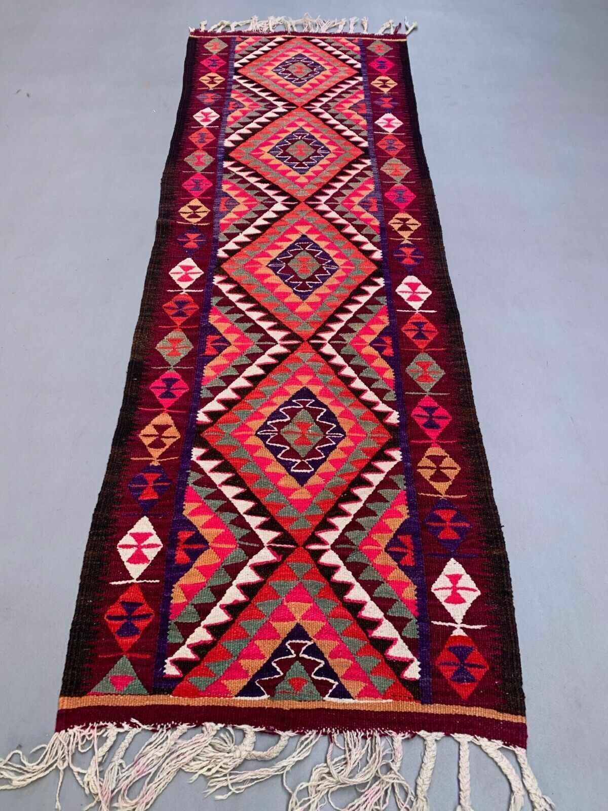 Old Turkish Kilim Runner 275x90 Cm, Vintage Kelim Rug, Long And Narrow photo Textiles