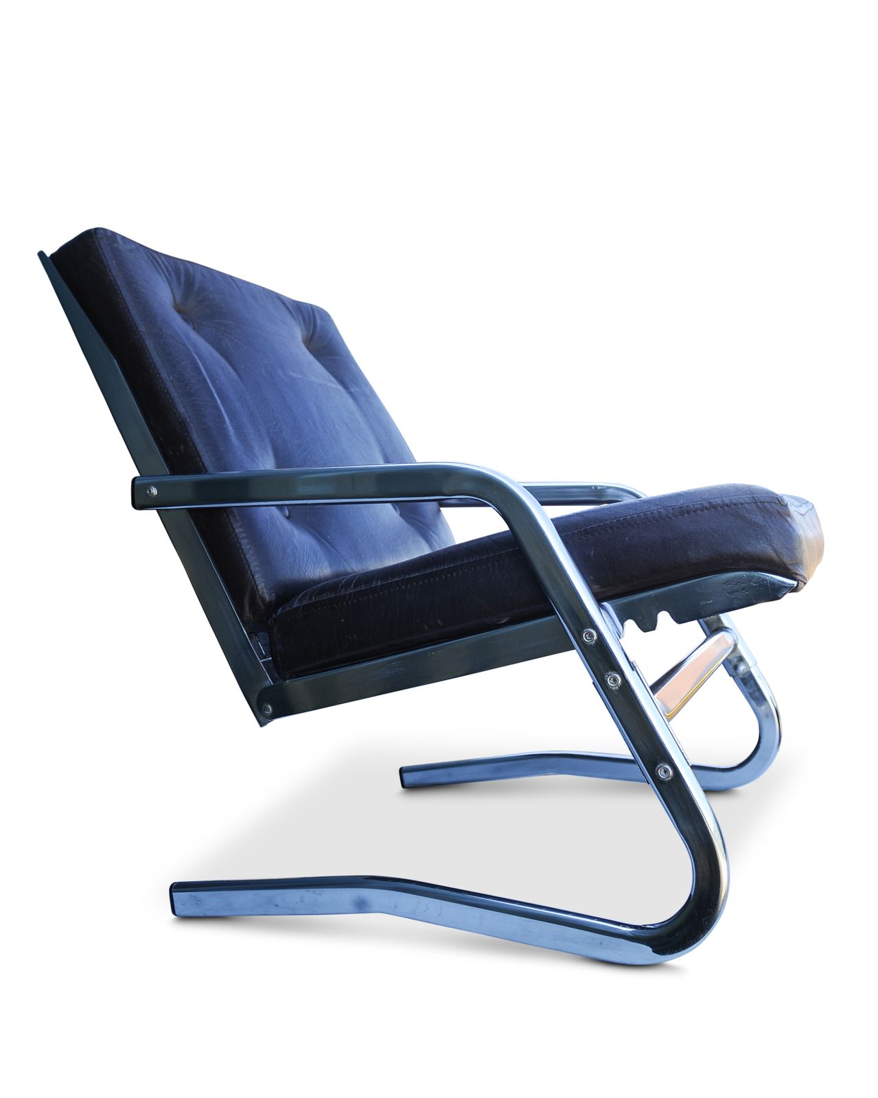 Tubular Chrome Framed Cantilever Chair With An Adjustable Reclining Backrest With Brown Upholstered Buttoned Back And Seat By Pierson Of France Ol photo Furniture