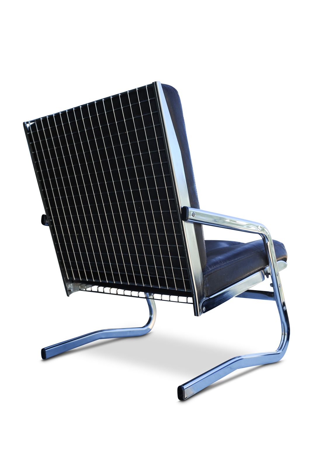 Tubular Chrome Framed Cantilever Chair With An Adjustable Reclining Backrest With Brown Upholstered Buttoned Back And Seat By Pierson Of France Ol photo buy
