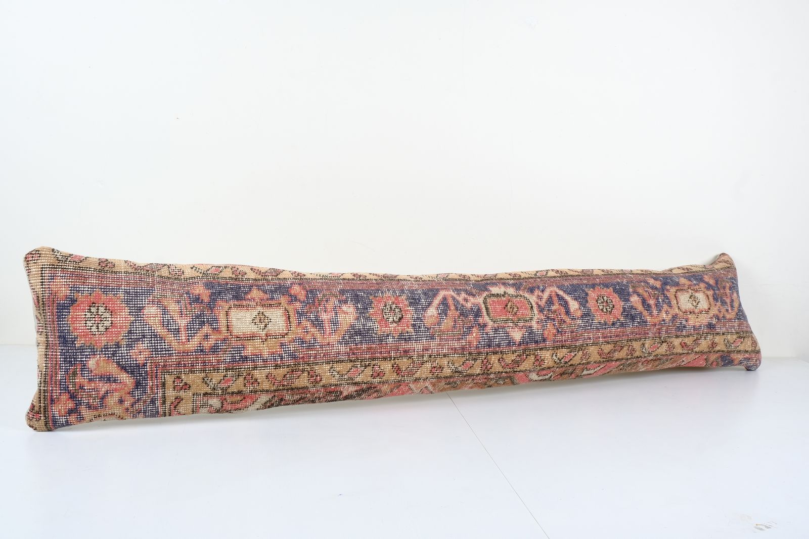 Organic Wool Outdoor Turkish Carpet Pillow Covers, Faded Blue Vintage Oushak Extra Long Bedding Cushion Cover 12'' X 59'' photo furniture