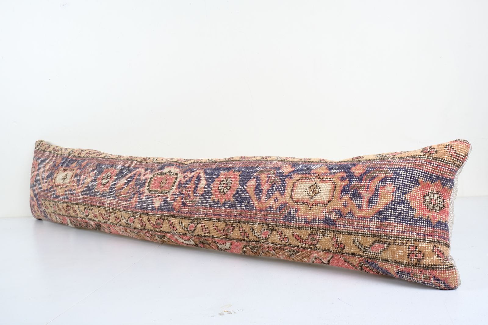 Organic Wool Outdoor Turkish Carpet Pillow Covers, Faded Blue Vintage Oushak Extra Long Bedding Cushion Cover 12'' X 59'' photo Textiles