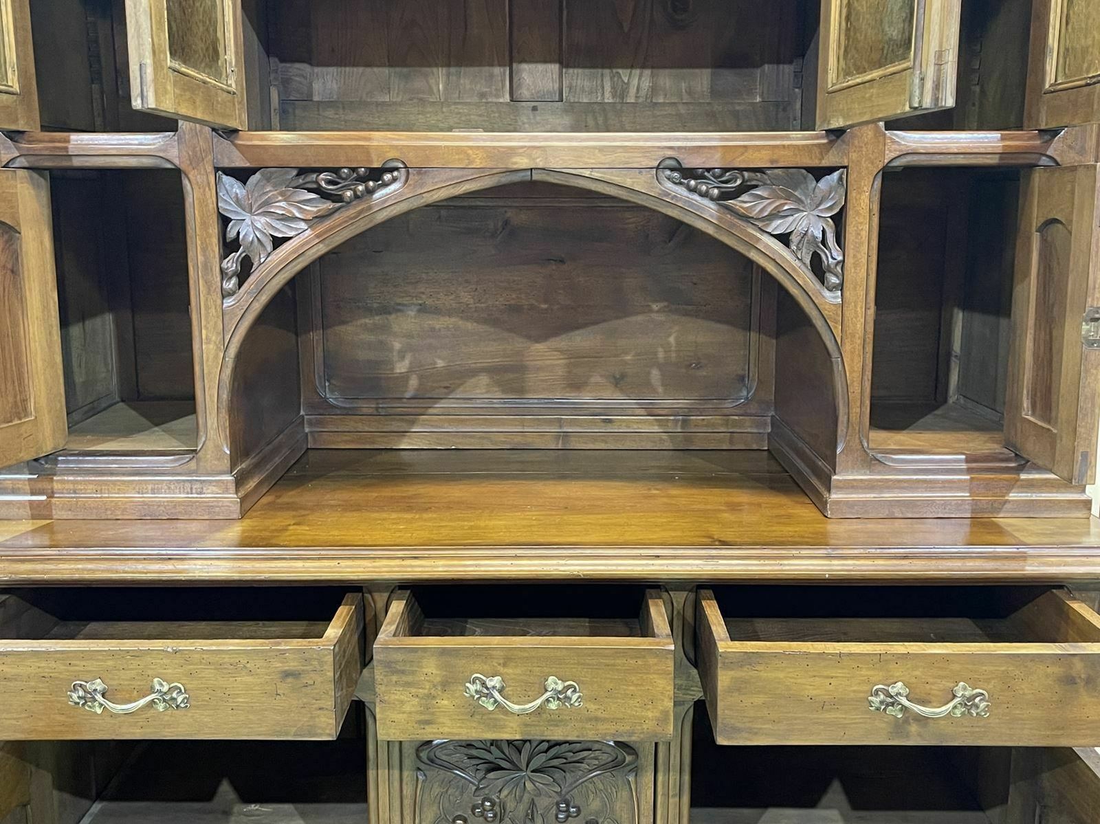Art Nouveau Walnut 2 Piece Buffet Early 20th Century photo for sale