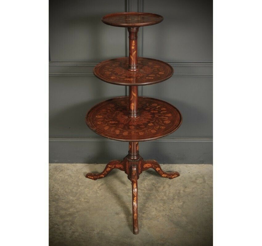 18th Century Walnut Marquetry Inlaid Dumb Waiter photo furniture