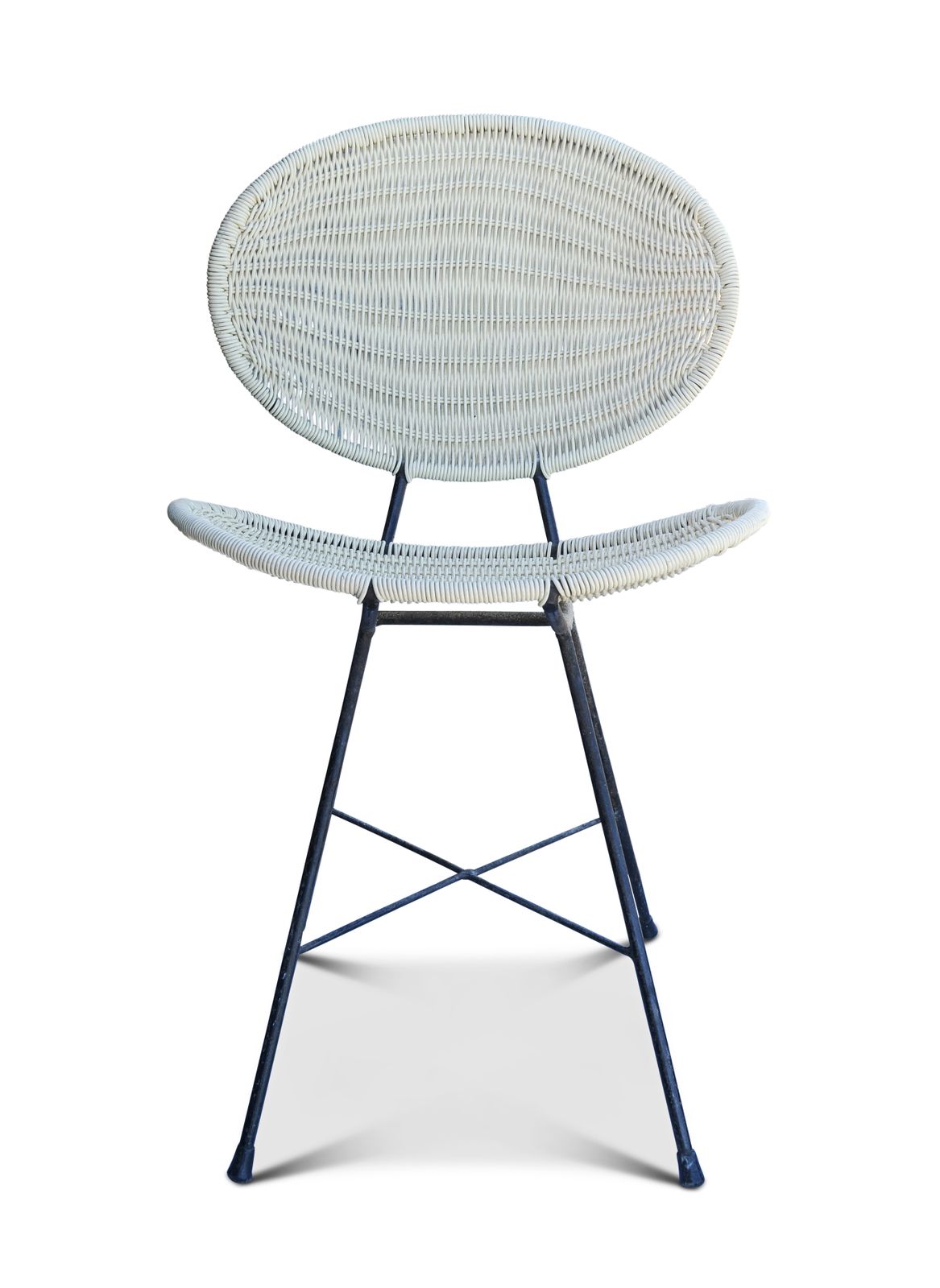 Mid Century Modern Cream Rattan Butterfly Chair With An Iron Frame Circa 1950's Ol photo for sale