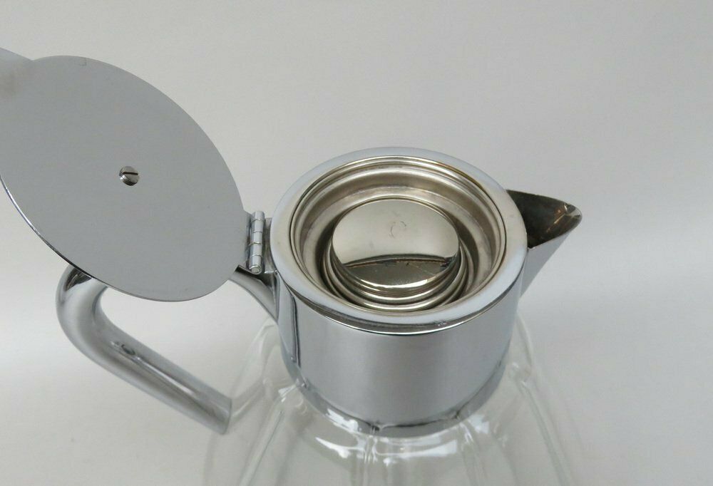 Home Decor Art Deco Glass And Chrome Plated Carafe With Ice Insert, 1930s photo