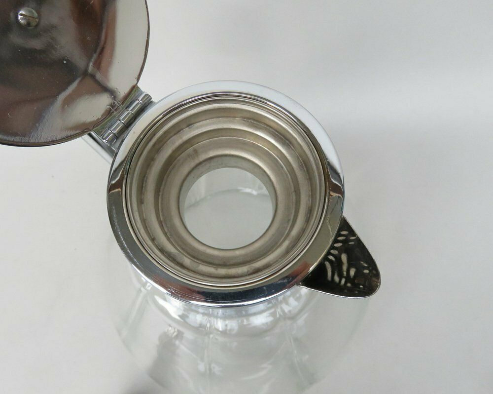 1157.7 Art Deco Glass And Chrome Plated Carafe With Ice Insert, 1930s photo