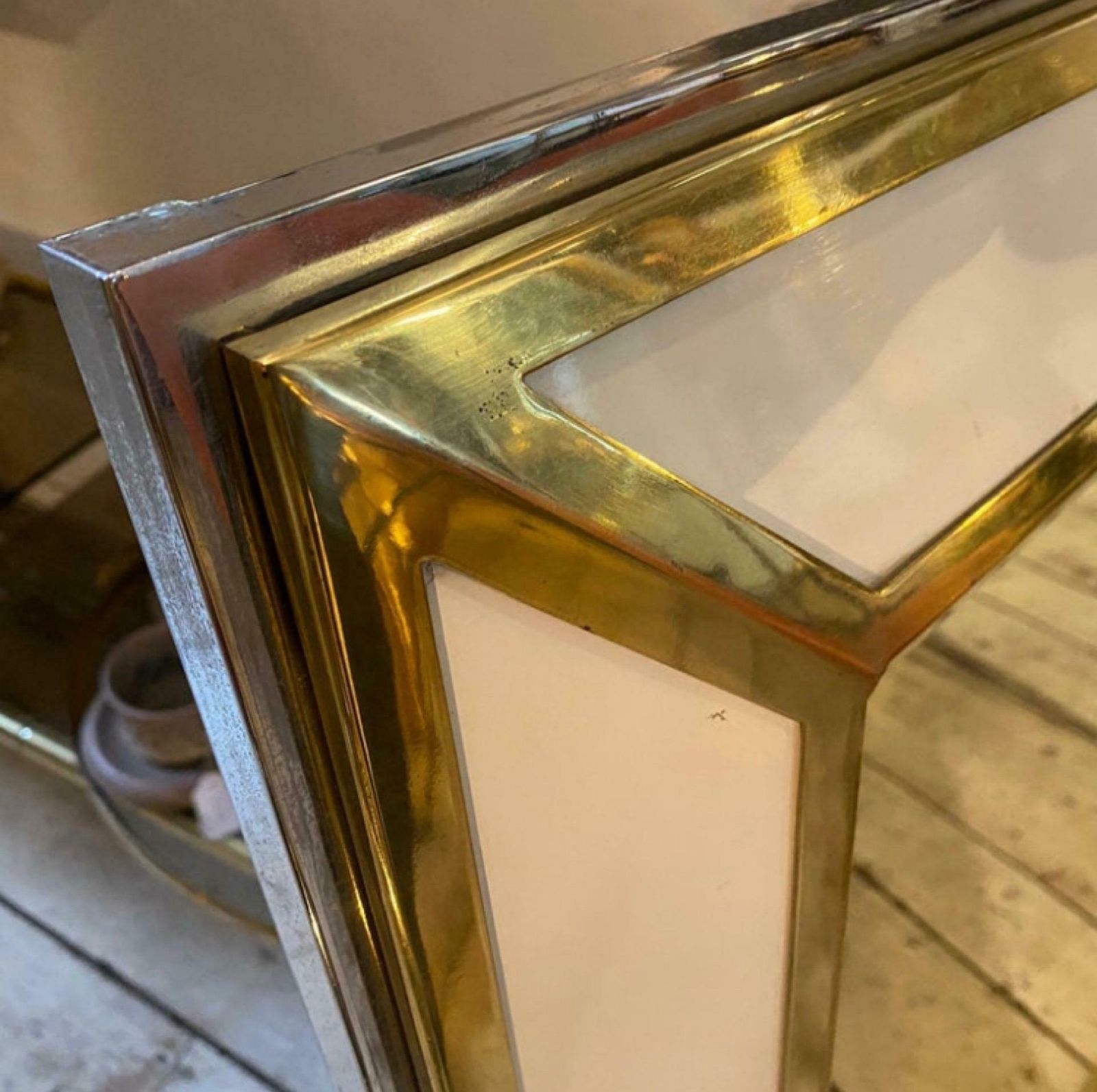 1970s Romeo Rega Style Mid Century Modern Chrome And Brass Italian Wall Mirror photo vinterior