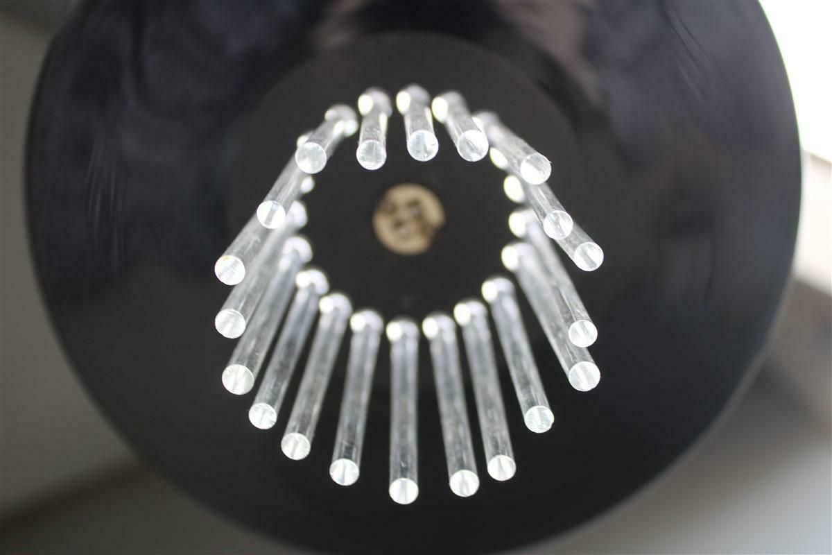 photo for sale Minimal Round Chandelier 1980 Black Murano Glass Ettore Sottsass Style