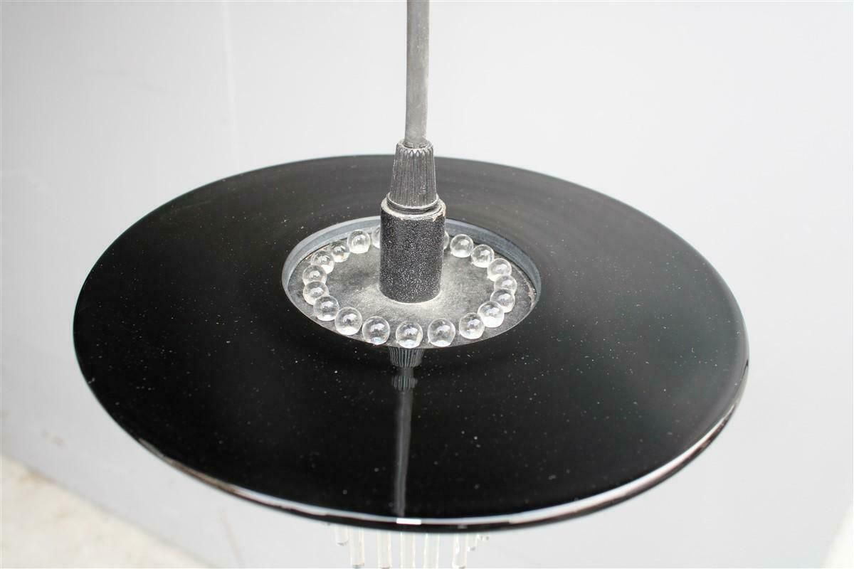 1934.0 Minimal Round Chandelier 1980 Black Murano Glass Ettore Sottsass Style photo