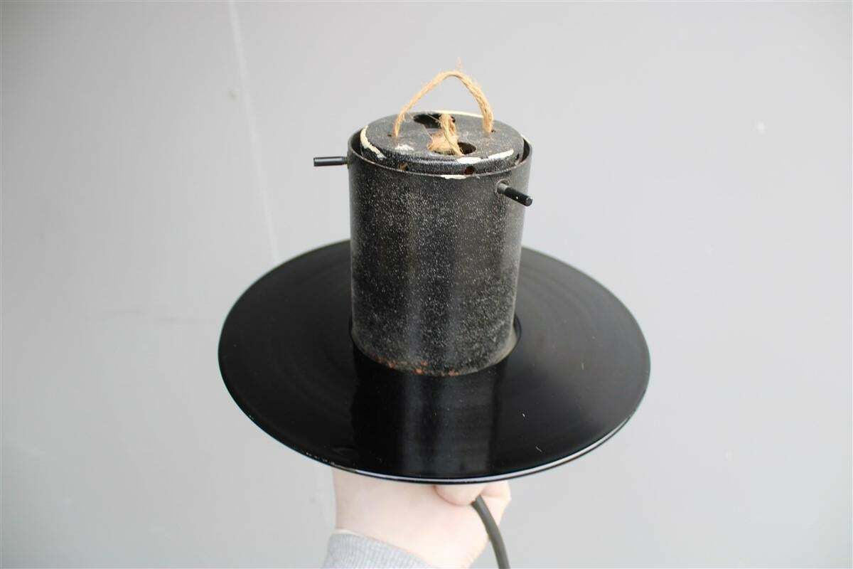 photo vinterior Minimal Round Chandelier 1980 Black Murano Glass Ettore Sottsass Style