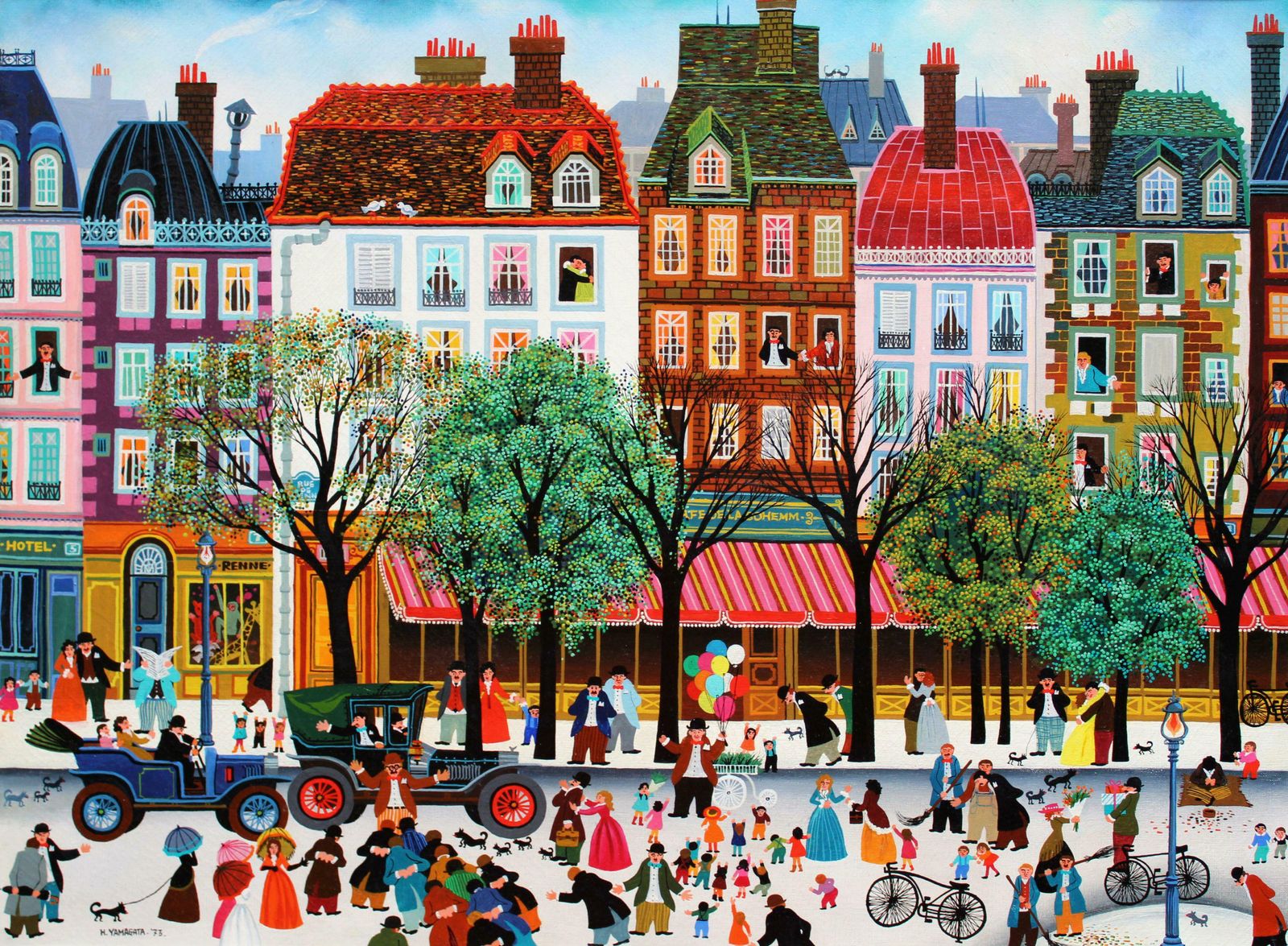 Hiro Yamagata Lively Paris Street. 1973. Oil On Canvas