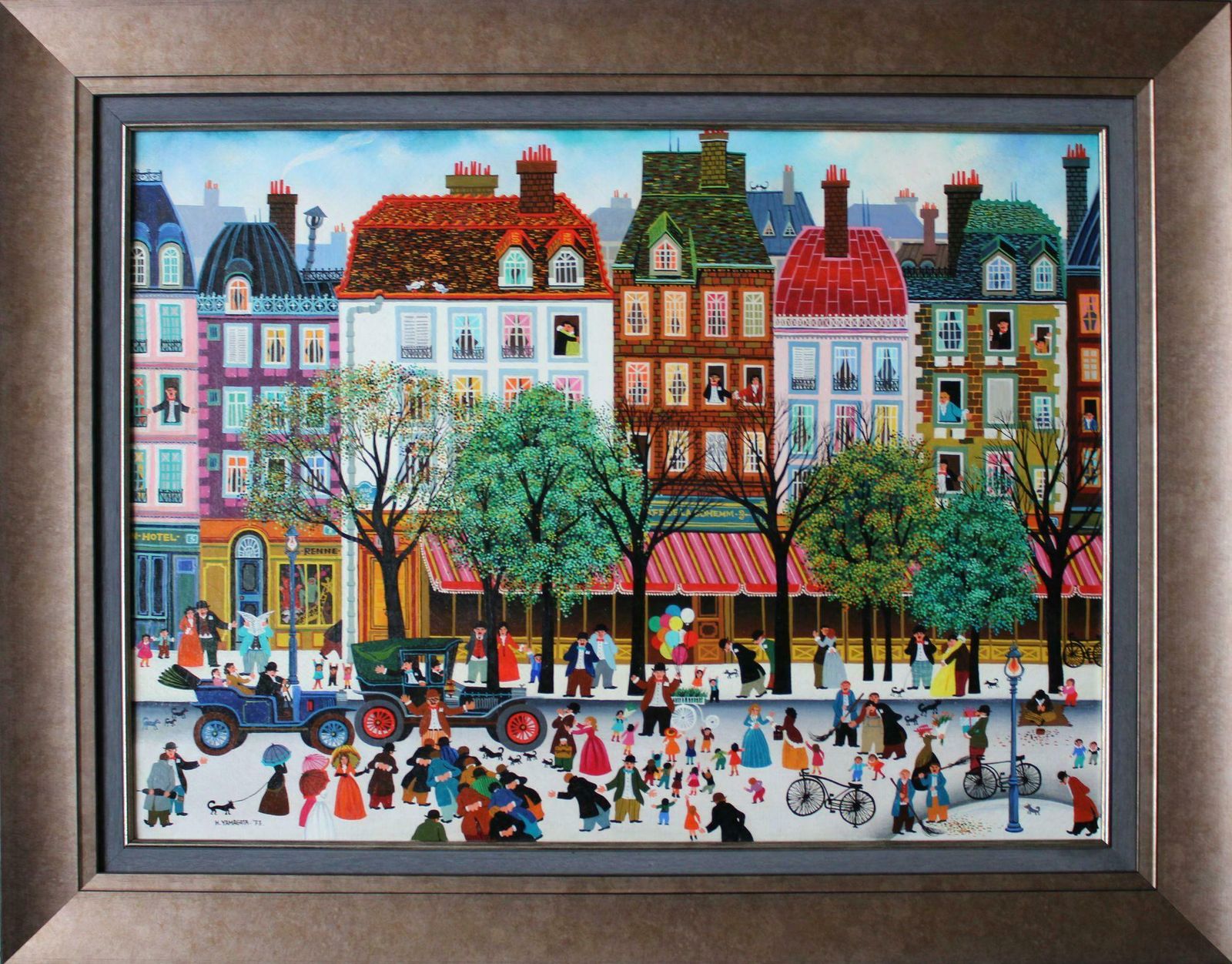 Hiro Yamagata Lively Paris Street. 1973. Oil On Canvas photo furniture