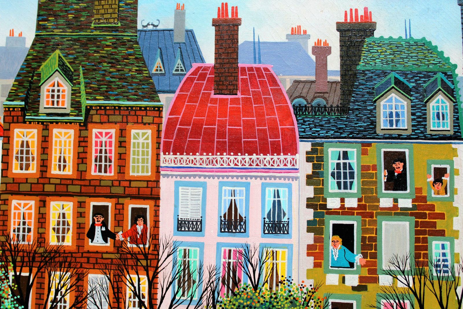 Hiro Yamagata Lively Paris Street. 1973. Oil On Canvas photo vinterior