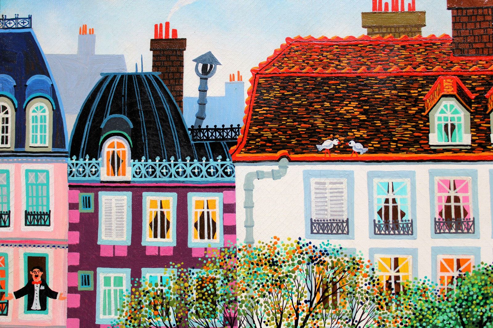 Hiro Yamagata Lively Paris Street. 1973. Oil On Canvas photo buy