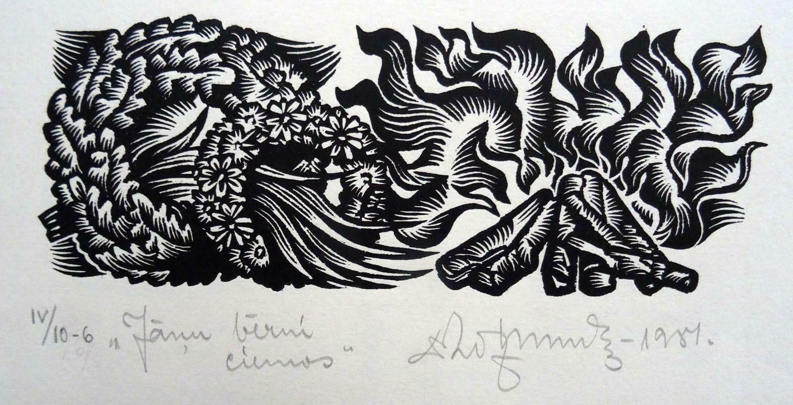 Dainis Rozkalns Guests Of Solstice. 1984. Paper, Linocut,