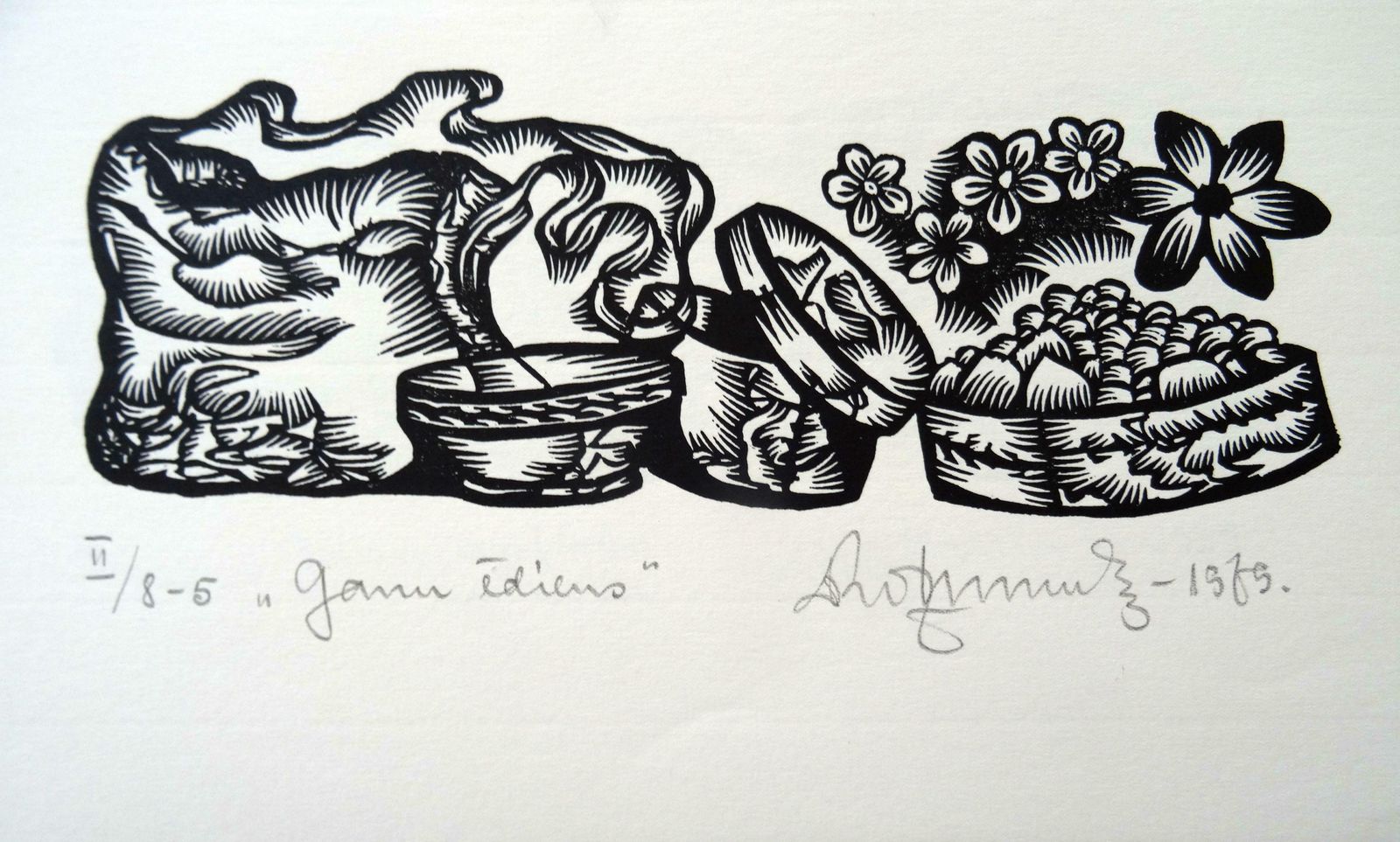 Dainis Rozkalns Herdsman's Food. 1979. Paper, Linocut,