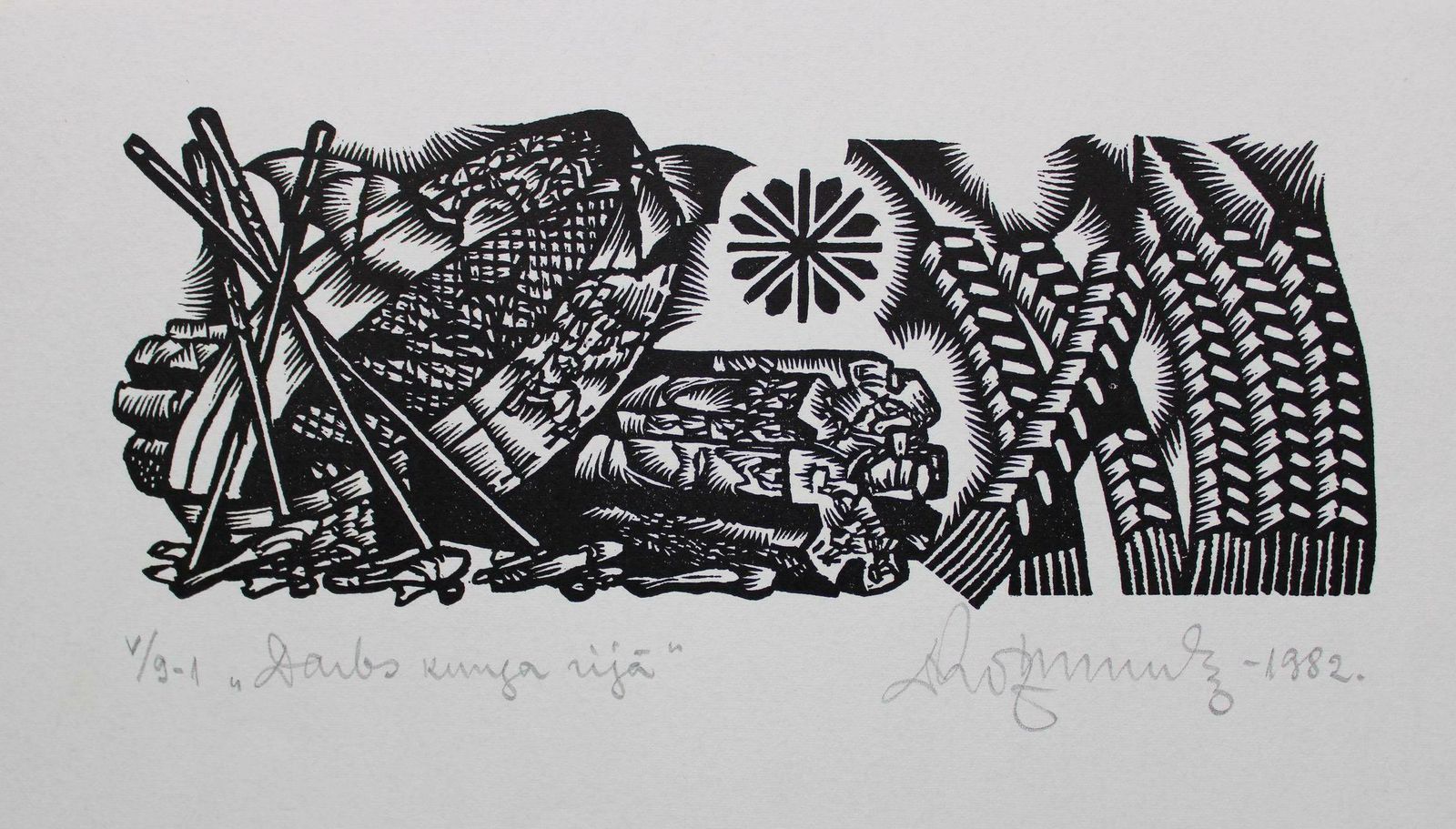 Dainis Rozkalns Work With Crop. 1982. Paper, Linocut