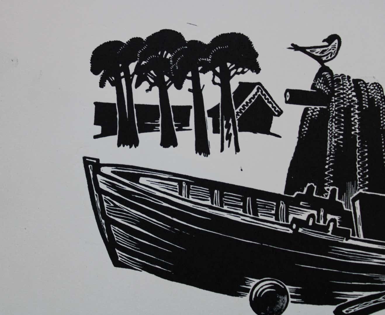 Dainis Rozkalns Fishing Boat. Double Sided. Paper, Linocut, photo furniture