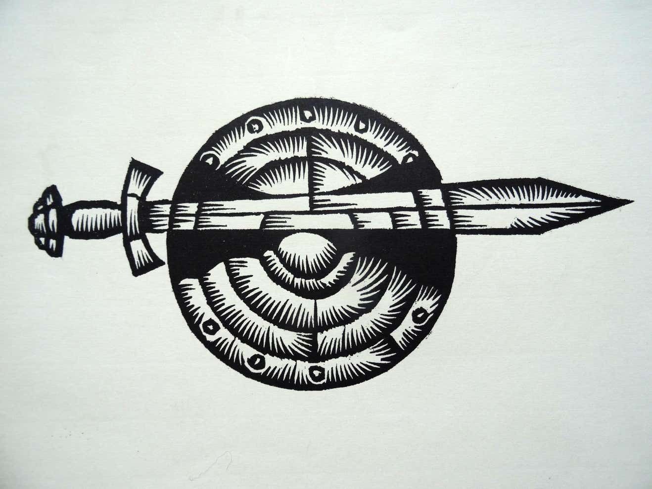 Dainis Rozkalns Sword And A Shield. Paper, Linocut,