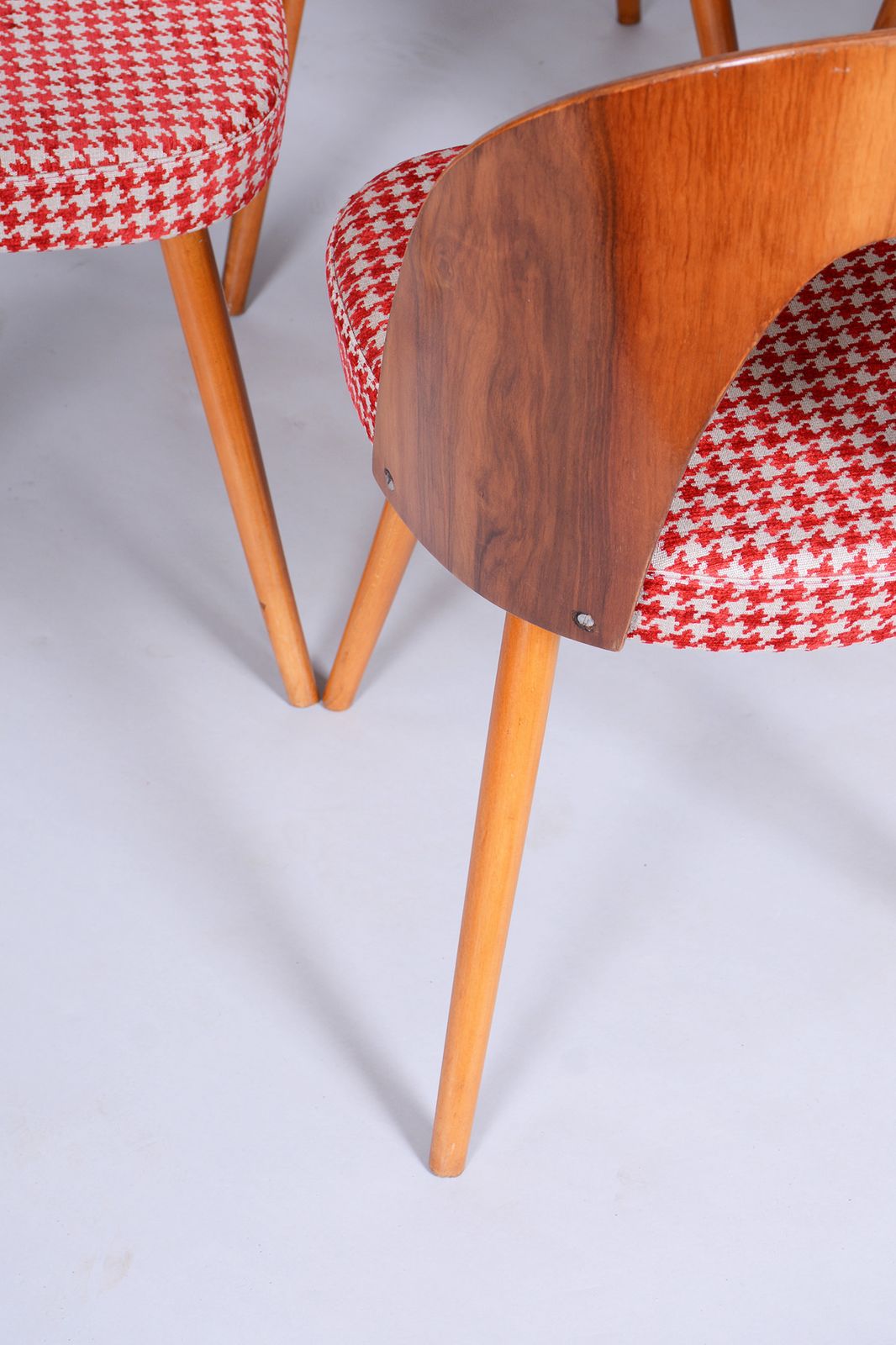 Four Restored Mid Century Chairs, Antonin Suman, Beech, Walnut, Czechia, 1950s photo furniture