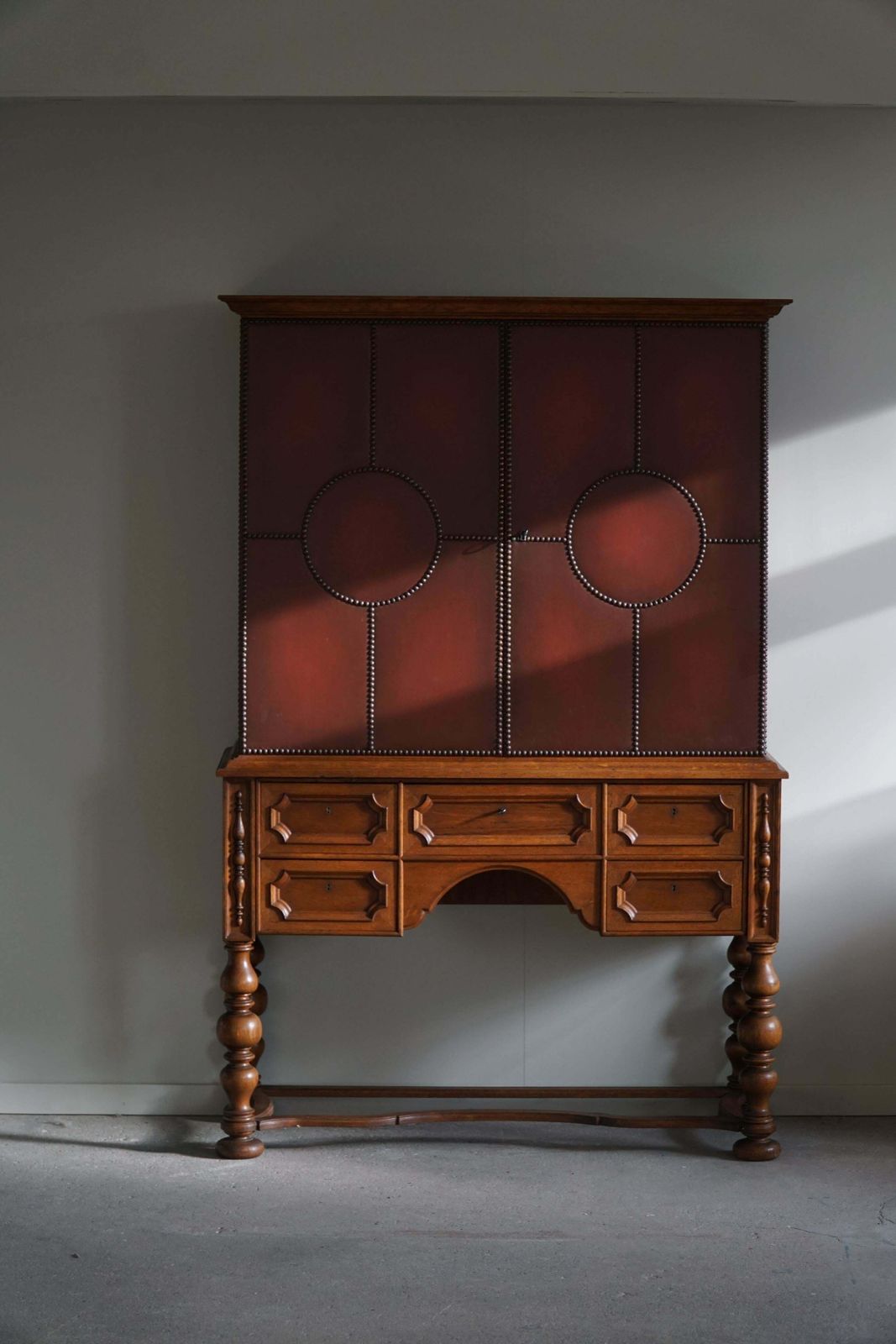 Otto Schultz, Swedish Modern Cabinet In Leather, Oak & Brass Nails, 1930s photo furniture