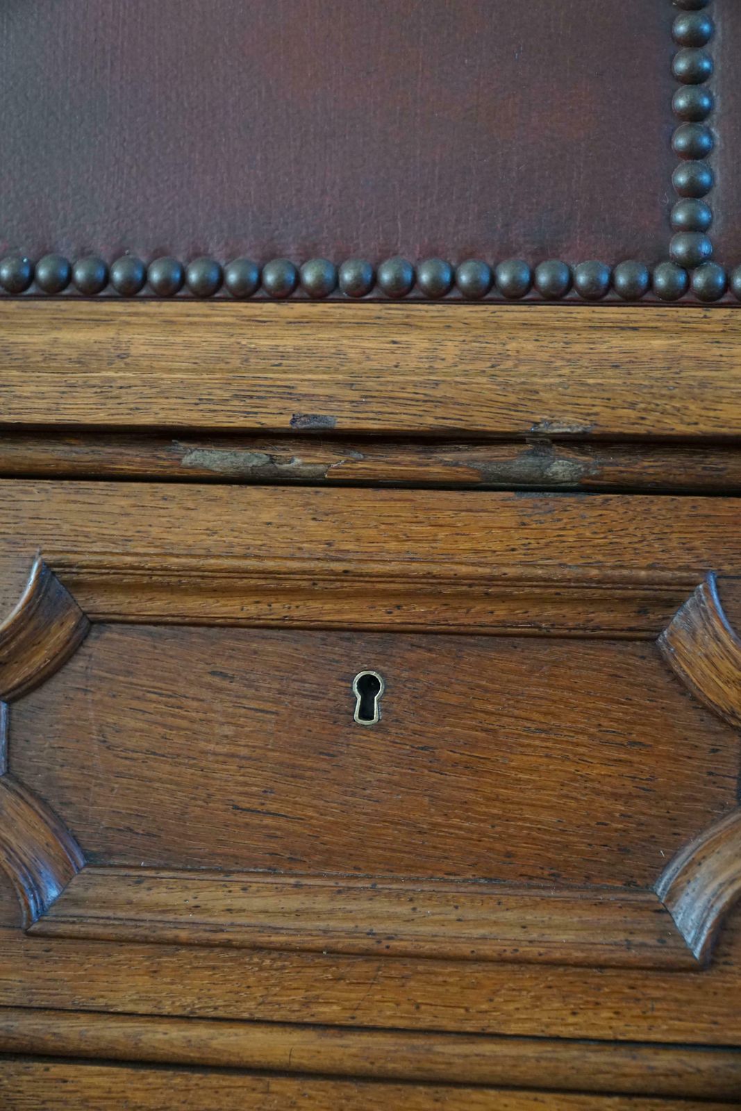 photo furniture Otto Schultz, Swedish Modern Cabinet In Leather, Oak & Brass Nails, 1930s