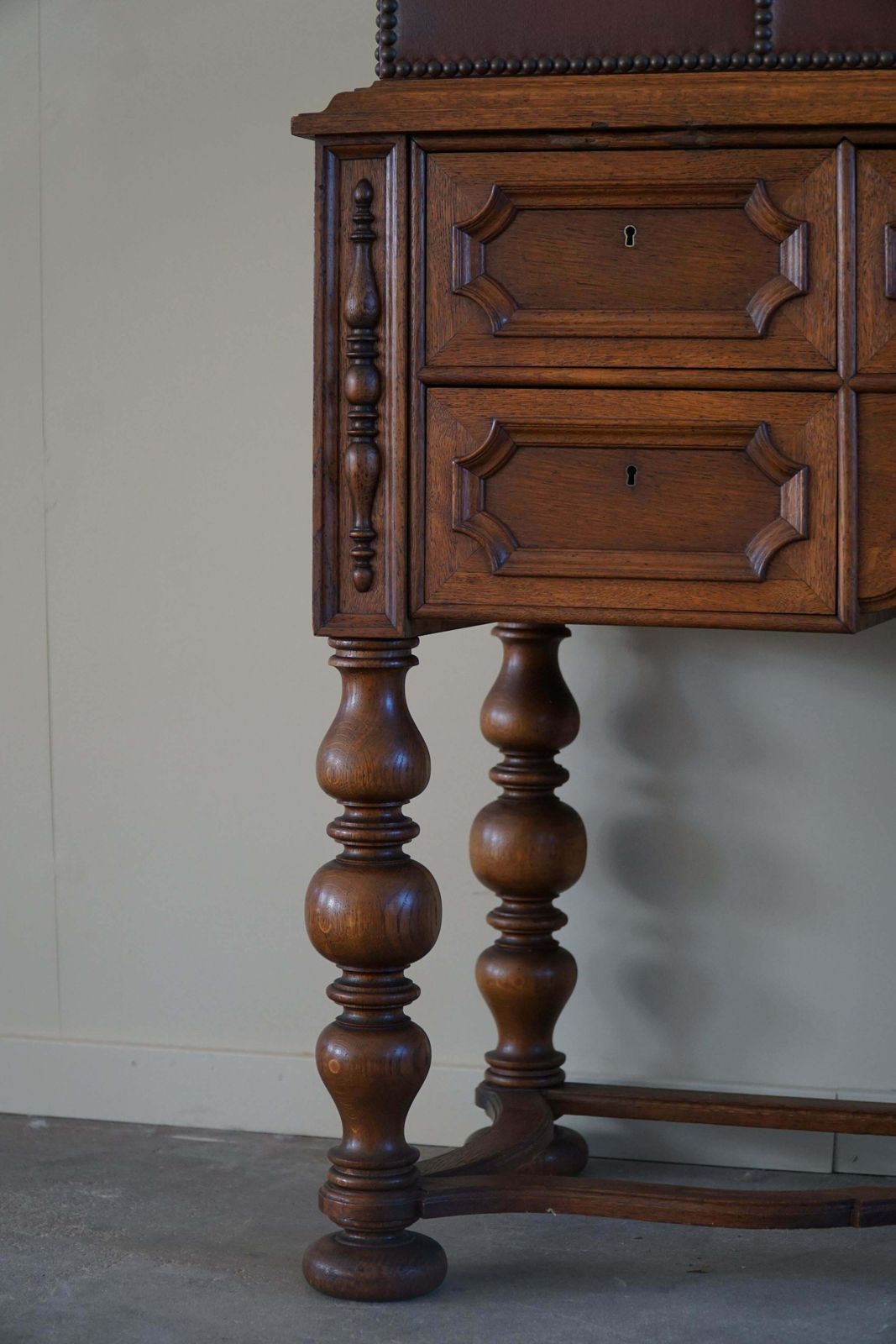photo buy Otto Schultz, Swedish Modern Cabinet In Leather, Oak & Brass Nails, 1930s