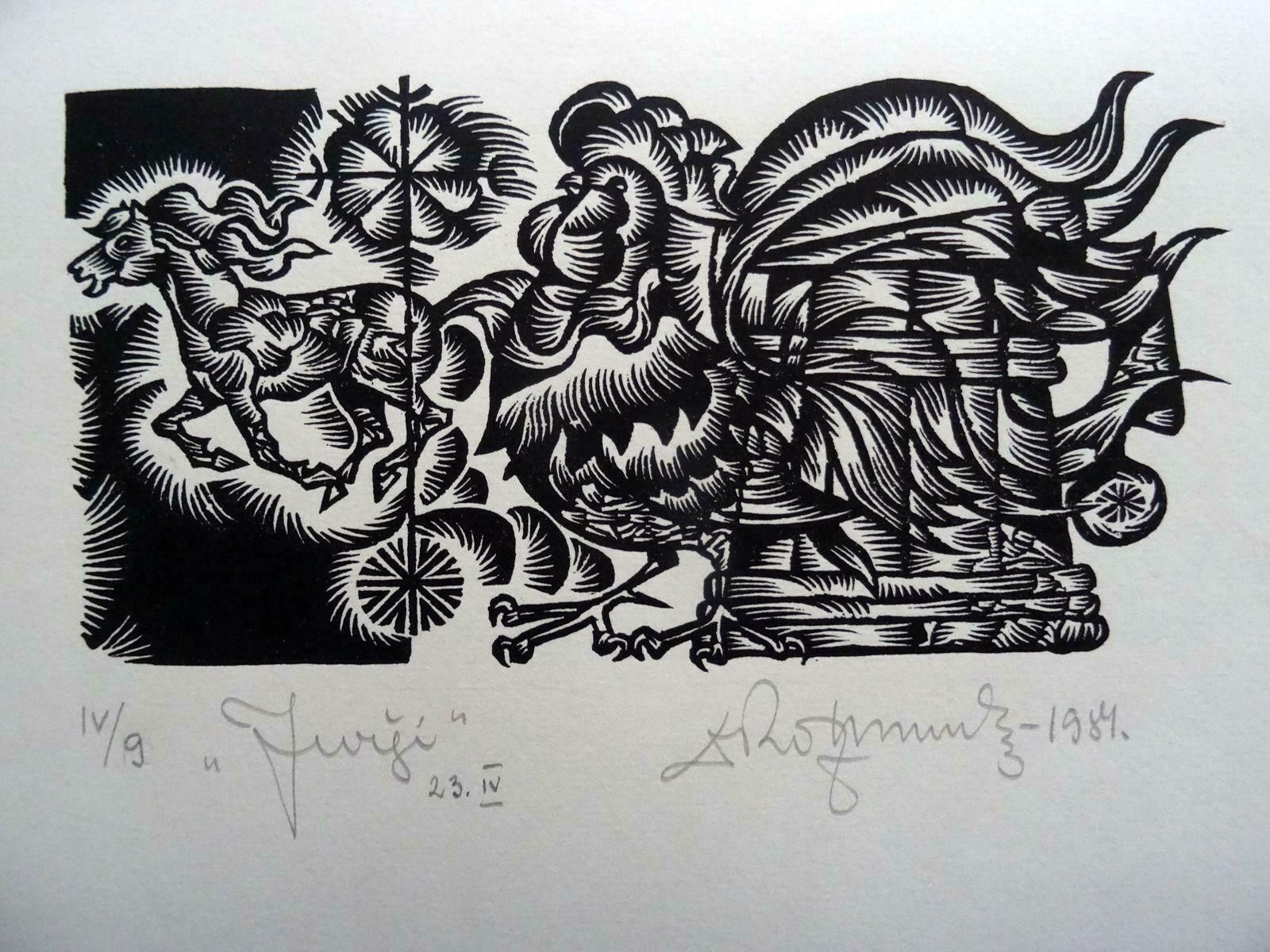 Dainis Rozkalns Rooster. 1984. Paper, Linocut, 1984
