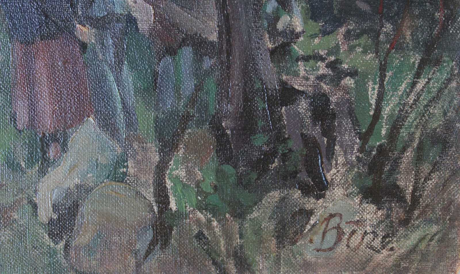 photo for sale Jekabs Bine Afternoon. Workers With Lorry By The River. Oil On Canvas