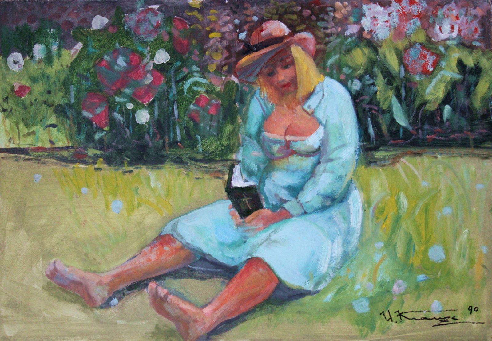 Uldis Krauze Solvita In The Garden 1990, Cardboard, Oil
