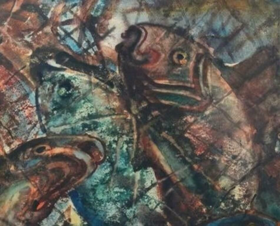 Aleksandrs Zviedris Composition With Fishes. 1976, Watercolour On Paper 1976 photo furniture