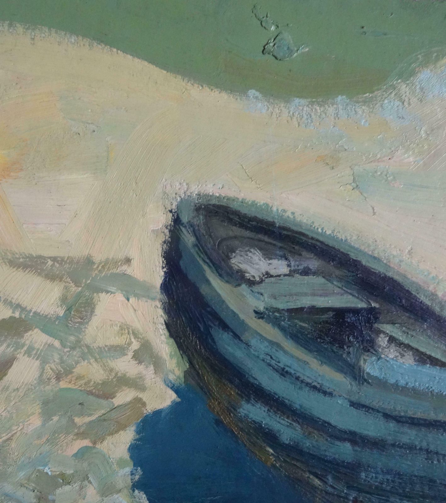 Alvis Zemzaris Boat On The River Bank. Oil On Cardboard, photo 626.0