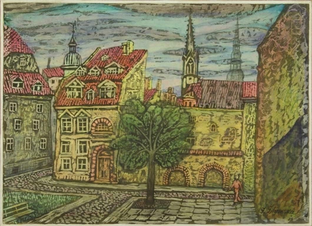 Jadviga Zjilvinska Courtyard In Riga. 1980''S, Paper, Mixed Media Art,  1980