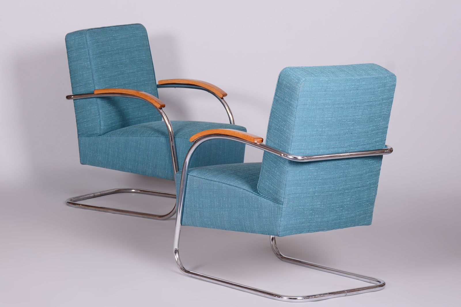 Set Of Two Restored Blue Armchairs By Mucke Melder, Czechia, 1930s photo for sale