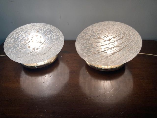 Pair Of Lampshades From The 70s, Murano Glass Spheres! Vintage Modern Design
