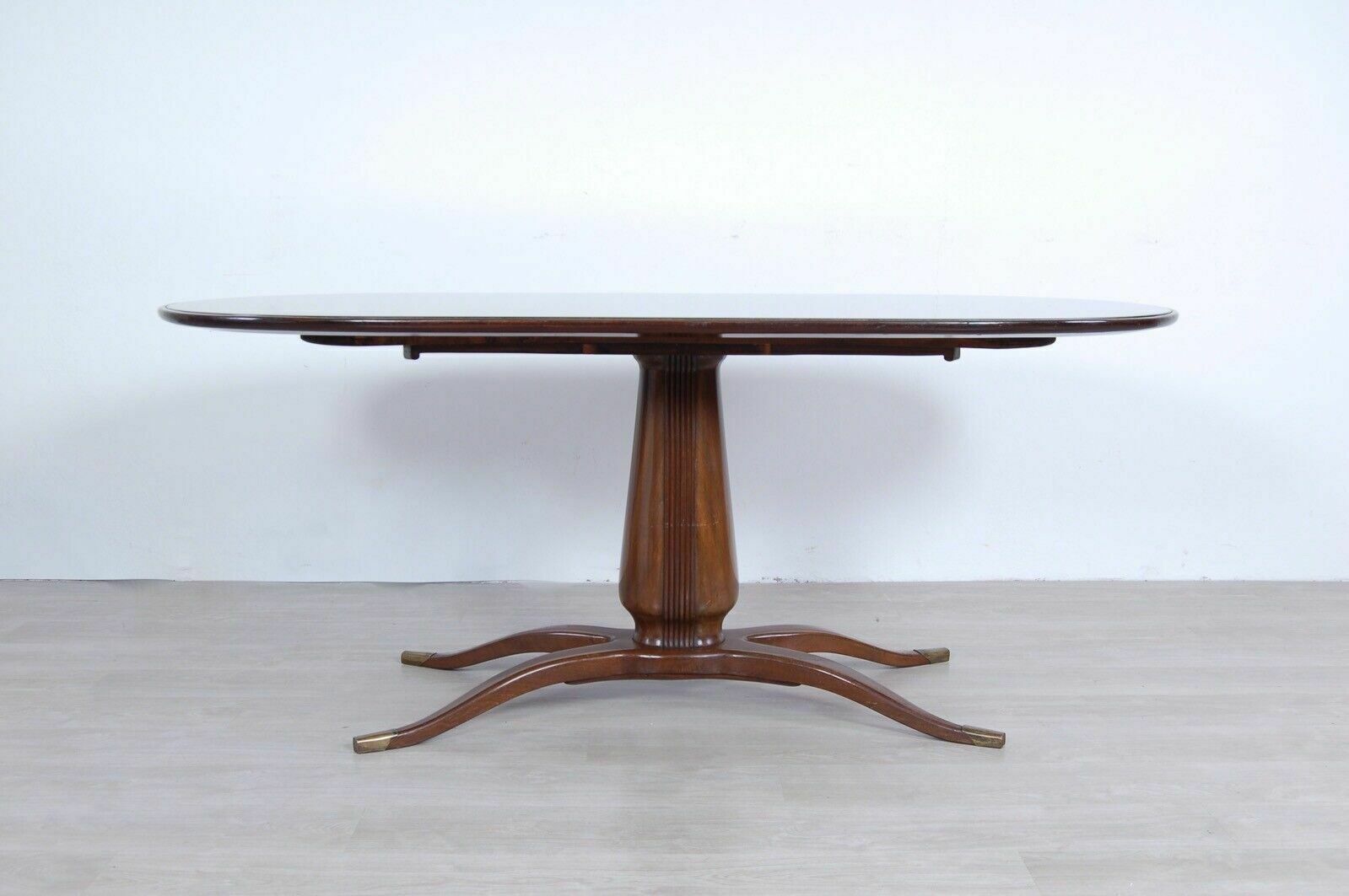 Vintage Oval Table In Walnut, Design Paolo Buffa Style, 1950s Italy, Glass Top photo for sale