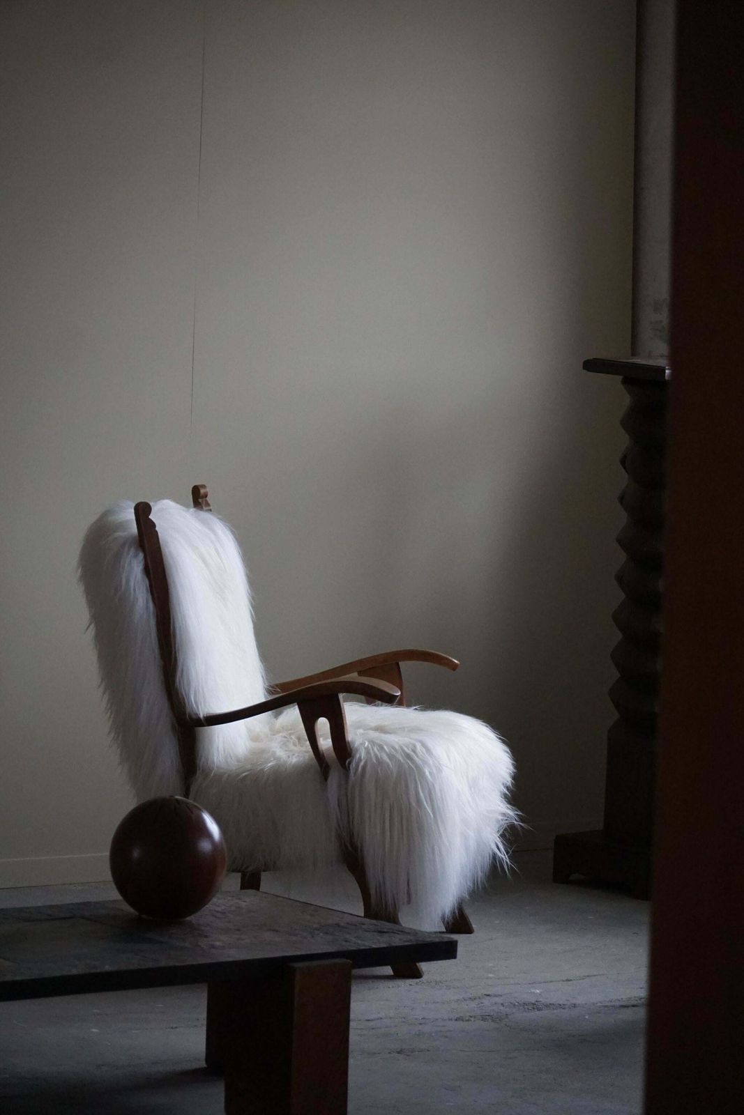 Henning Kjærnulf, Armchair Reupholstered In Longhaired Icelandic Sheepskin, 1950 photo for sale