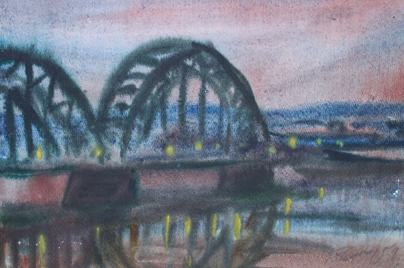 Dzidra Ezergaile Railway Bridge. 1968. Paper, Watercolour