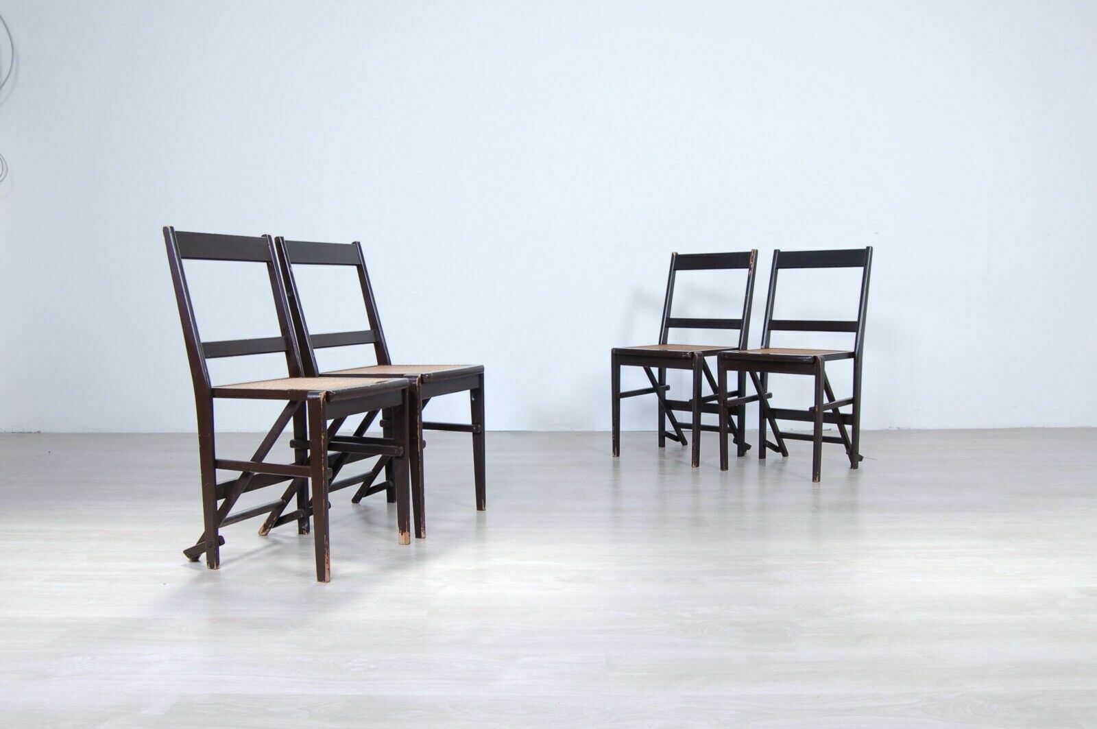 Vintage Wooden Folding Chairs Set Of 4 Vienna Straw Seats Design Fratelli Zari