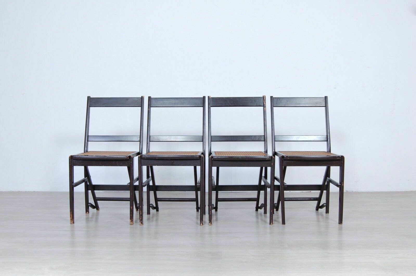 Vintage Wooden Folding Chairs Set Of 4 Vienna Straw Seats Design Fratelli Zari photo for sale