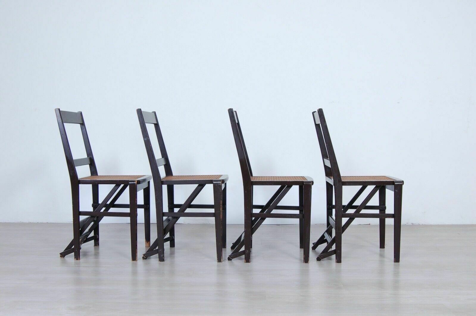 Vintage Wooden Folding Chairs Set Of 4 Vienna Straw Seats Design Fratelli Zari photo buy