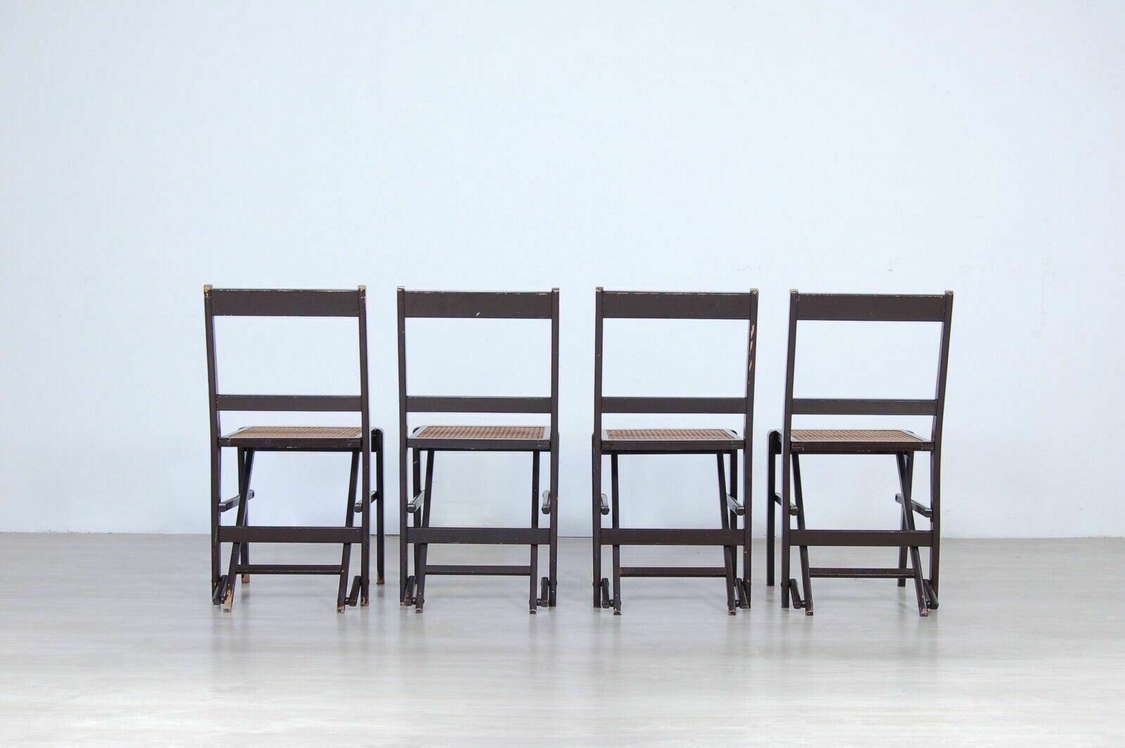 Vintage Wooden Folding Chairs Set Of 4 Vienna Straw Seats Design Fratelli Zari photo vintage