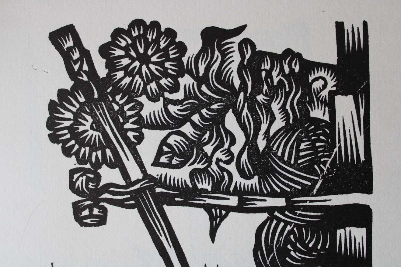 Dainis Rozkalns Clothes Making Skill. 1979. Paper, Linocut, photo for sale
