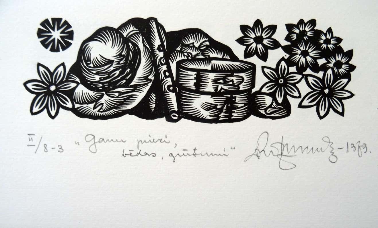Dainis Rozkalns Joys,Sorrows And Difficulties Of Herdsman. 1979. Paper, Linocut,